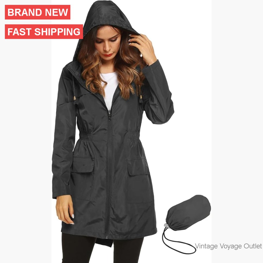 Waterproof Lightweight Rain Jacket Hooded Outdoor Active Raincoat Women